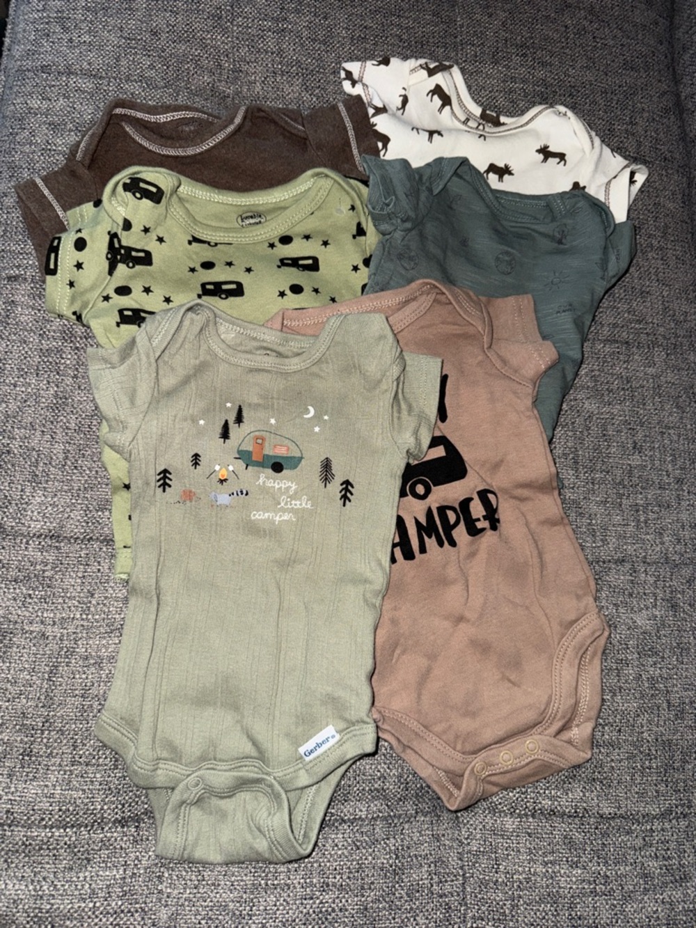 Carters gender neutral/boy  0-3 month one piece lot of camping bodysuits